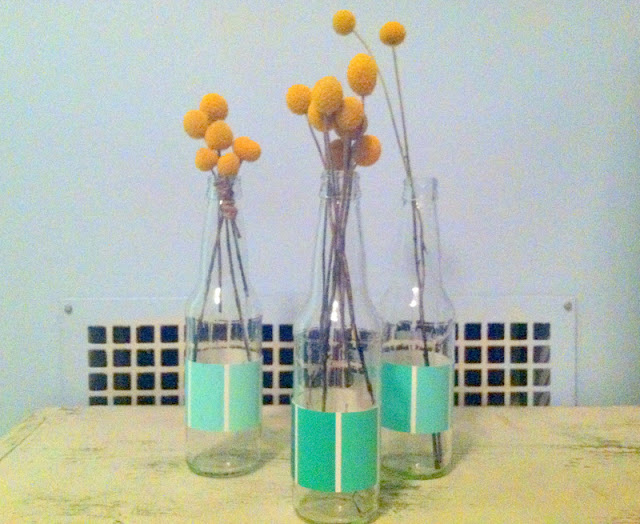 DIY paint chip bottle wedding vases by oh lovely day | www.oh-lovely-day.com