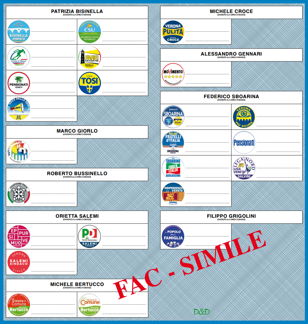 Info Elezioni FacSimile scheda elezioni comunali VERONA 2017 Info Elezioni FacSimile scheda elezioni comunali VERONA 2017