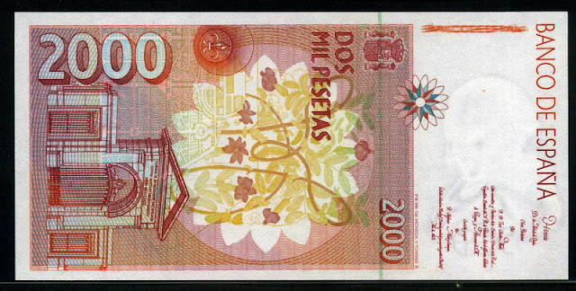 Spain money currency 2000 Pesetas banknote