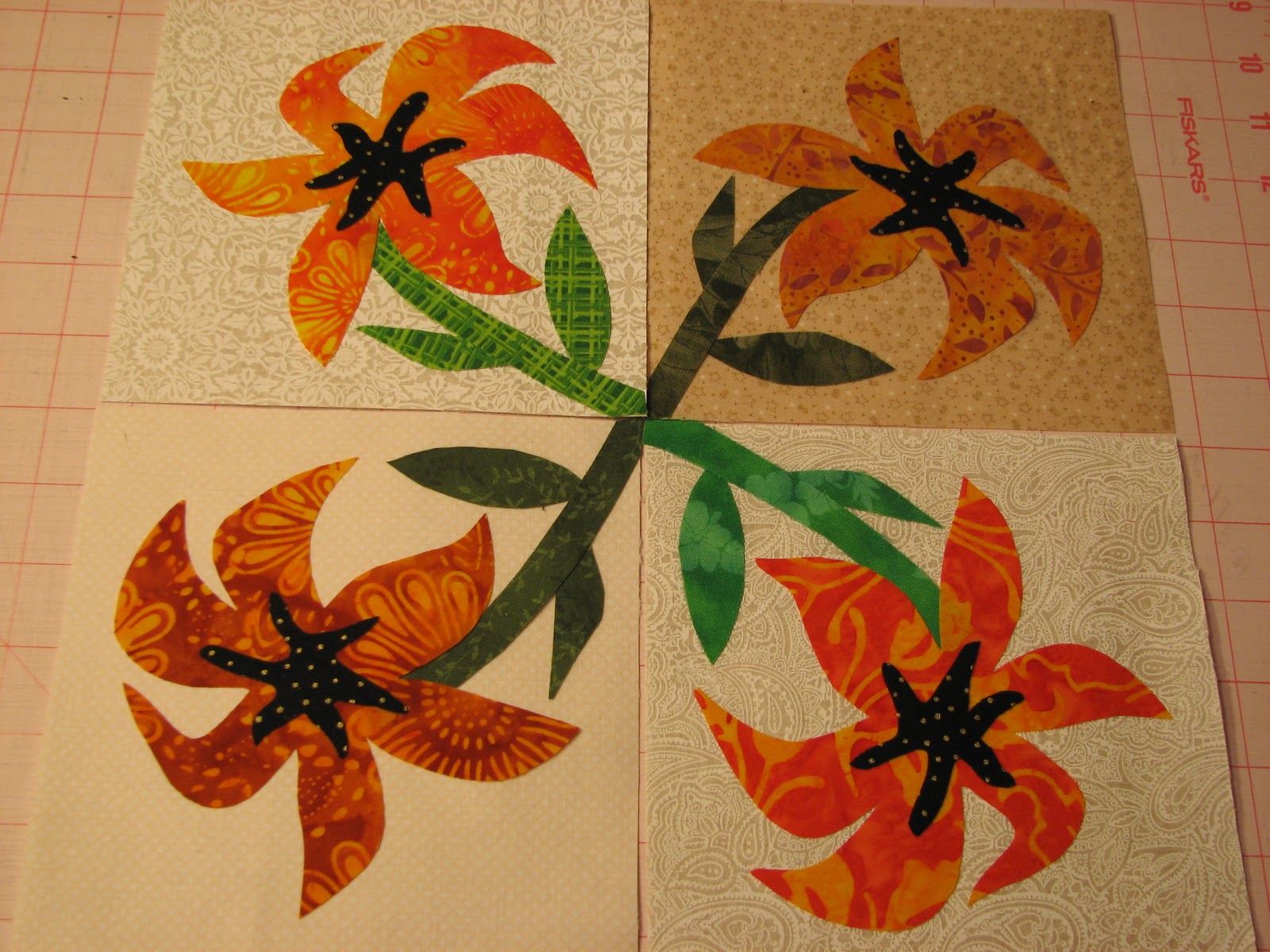 Sew At Home on Pine Ridge Tiger Lily Quilt and Design Wall Monday