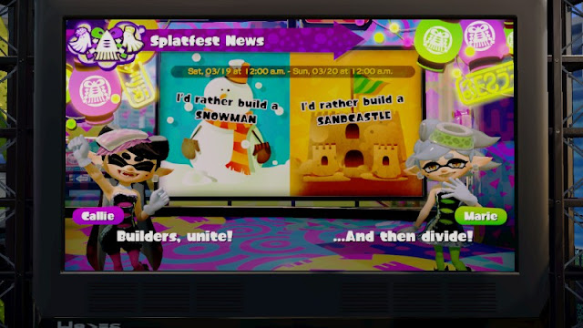 Builders, unite! ...And then divide! Callie Marie Splatoon Splatfest would rather build a snowman sandcastle divide