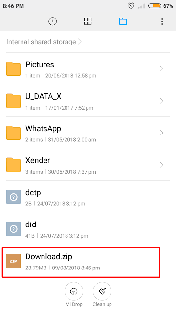 Compressed folder ready to share from phone to another device 