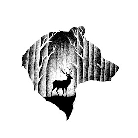 12-The-Bear-and-the-Deer-Thiago-Bianchini-Ink-Animal-Drawings-Within-a-Drawing-www-designstack-co