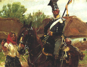 painting of 19th century Polish Uhlan on horse