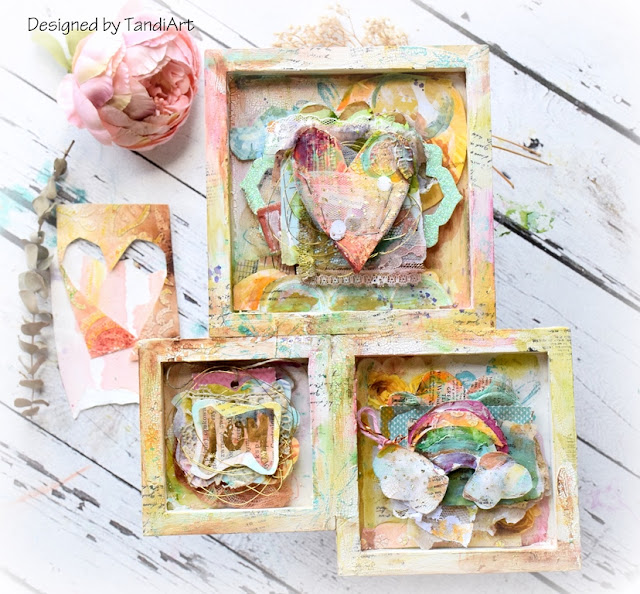 Mixed Media Place Watercolour collage in shadow boxes by Sylwia Gryczuk