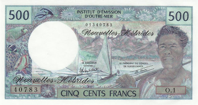 French Polynesia New Hebrides 500 CFP Pacific Francs banknote money currency