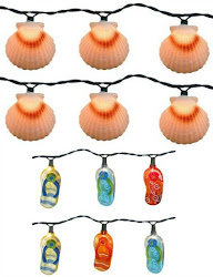 string lights beach nautical coastal flip mood flop table shells shell around