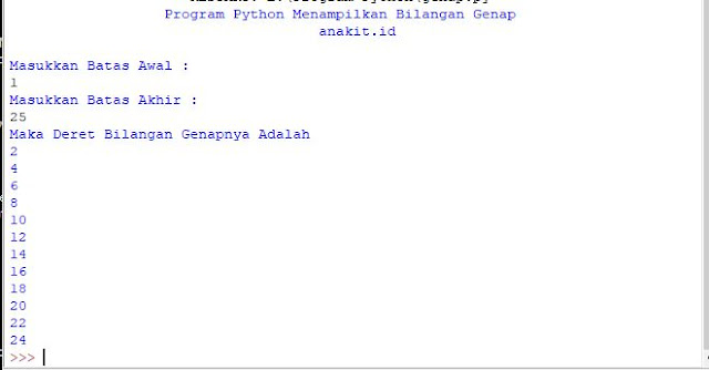 Program Python menampilkan deret bilangan genap