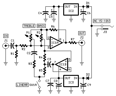 Preamplifier Bass and Treble Controls |amplifier circuit schematic projects