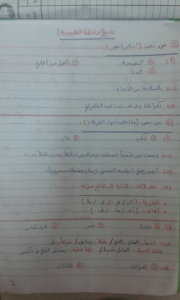 الاجابات النموذجية لامتحانات اللغة العربية للرابع الابتدائى نصف العام ٢٠١٨ لمختلف المحافظات والإدارات 6