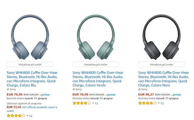 Cuffie Sony WHH800 di nuovo in offerta su Amazon a 79 euro