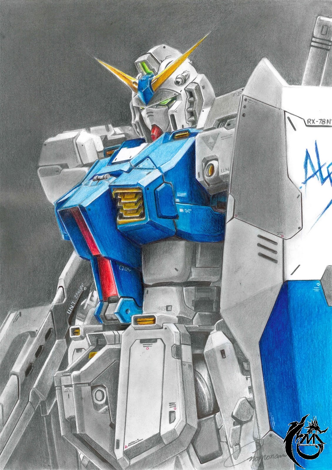 Drawing of RX78 NT1 Gundam Alex from Gundam 0080 War in the Pocket