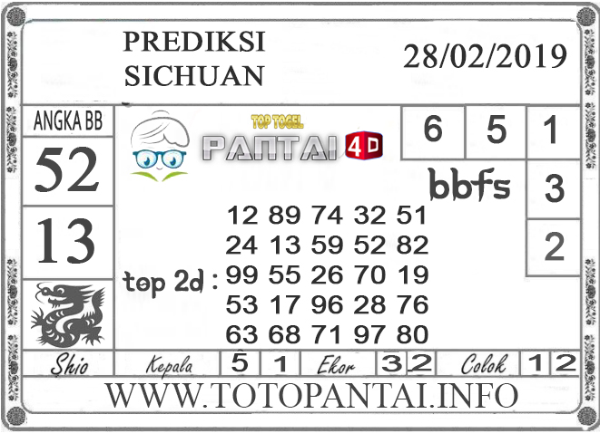 Prediksi Togel “SICHUAN” PANTAI4D 28 FEBRUARI 2019
