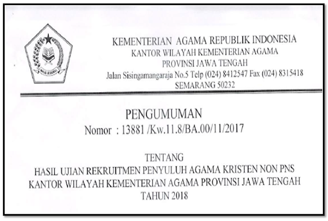 Pengumuman Hasil Seleksi Tes Penyuluh Agama Kristen Jawa Tengah Tahun 2017 Galerikurikulum2013