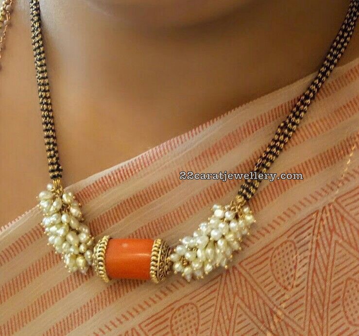 Black Beads Coral Necklaces - Jewellery Designs