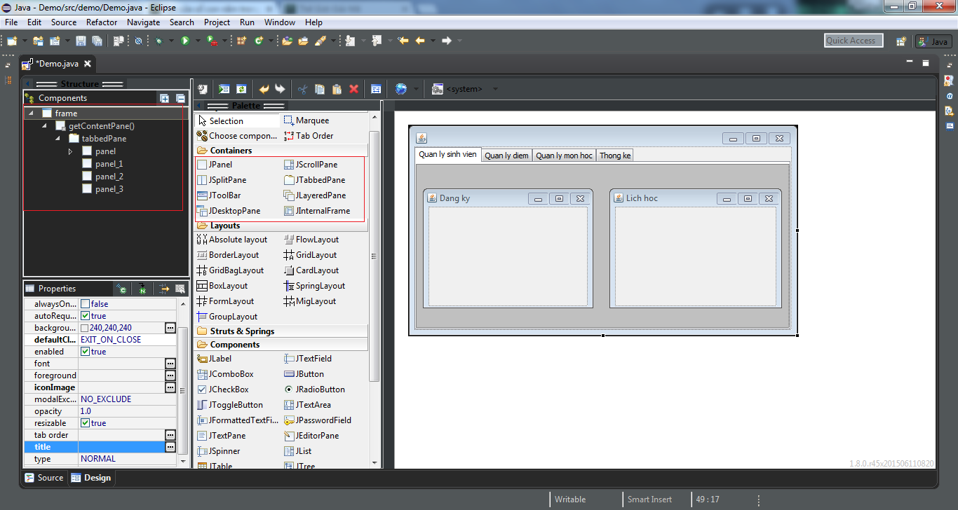 Tạo cửa sổ con nằm trong cửa sổ tab chính trong Java Frame Java Swing