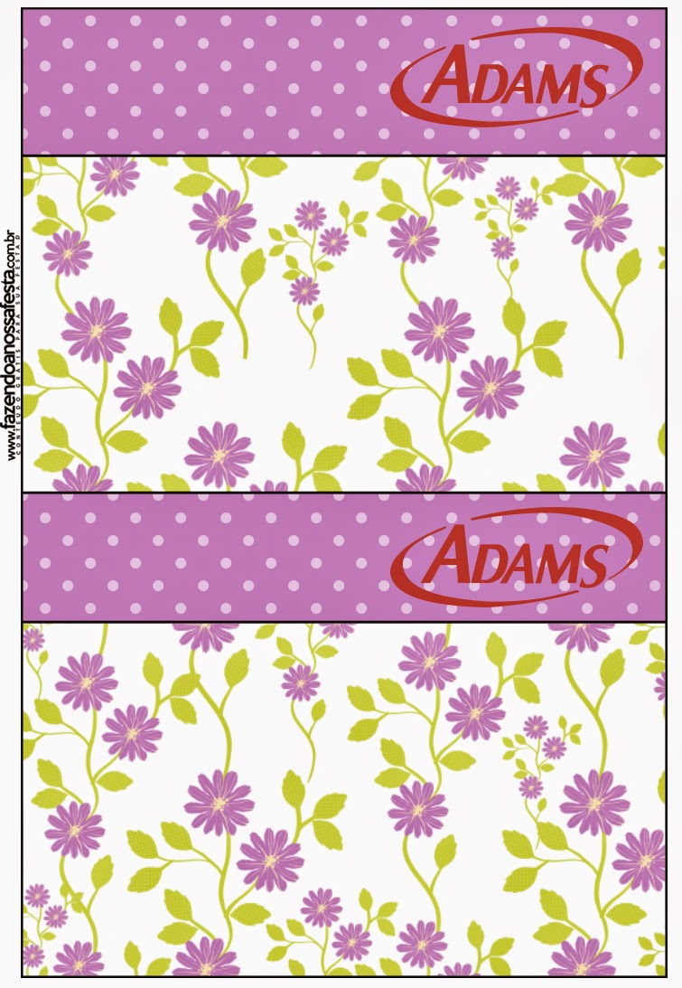 Etiqueta Golosinas Adams para Imprimir Gratis de Flores Moradas.