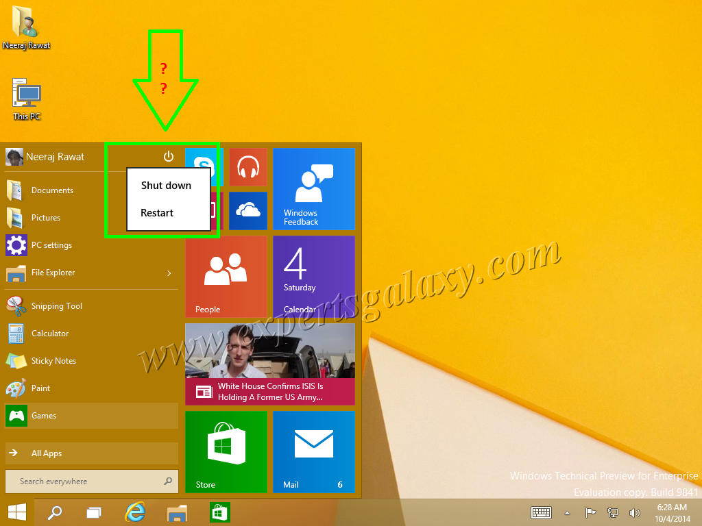 Windows 10 Repositioned Shut Down Option