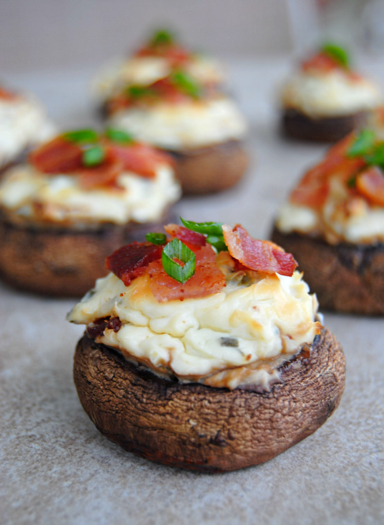 Bacon and Spicy Cream Cheese Stuffed Mushrooms