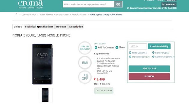 Nokia 3 Smartphone Now Available Online in India