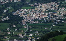 The village of Alano di Piave in Veneto, viewed from the foothills of Monte Grappa
