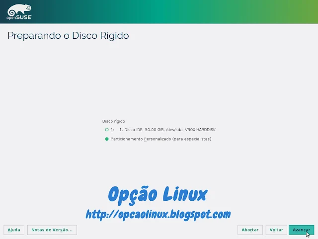 Seleção de particionamento personalizado Seleção de particionamento personalizado