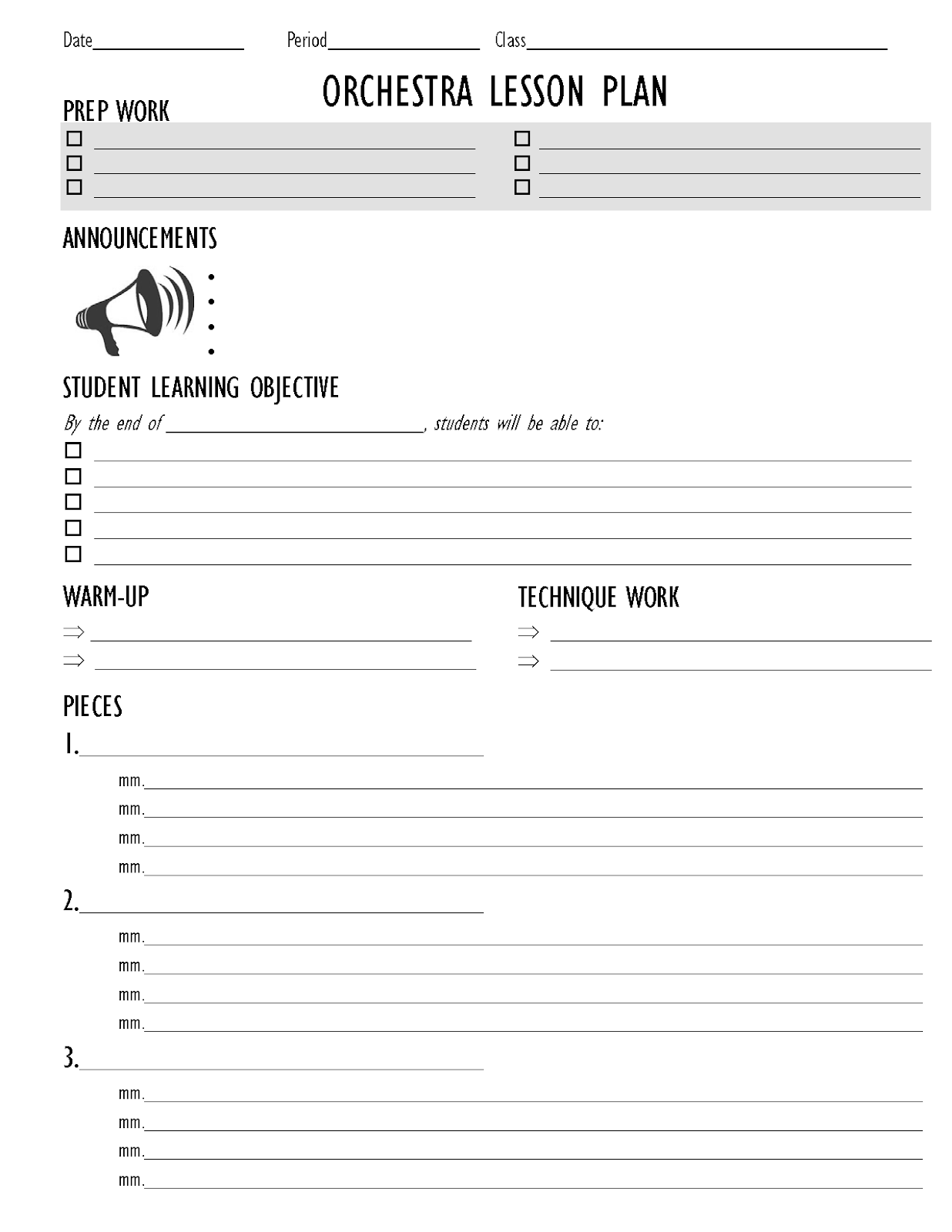 Orchestra Classroom Lesson Plan Template for Orchestra