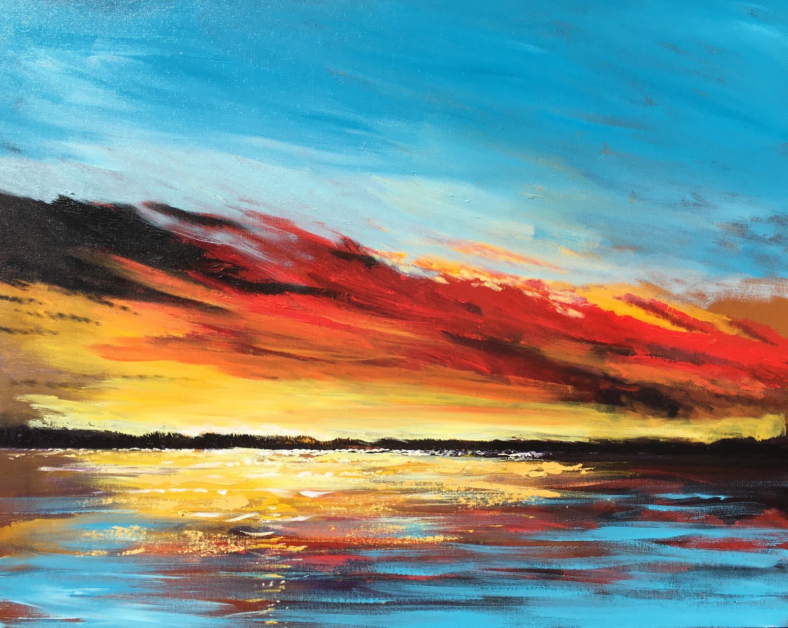 Acrylic Sunset Painting Ocean