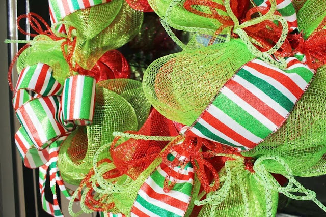 ribbon and tubing on mesh wreath