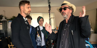 Director Tim Burton and author Ransom Riggs on the set of Miss Peregrine's Home for Peculiar Children