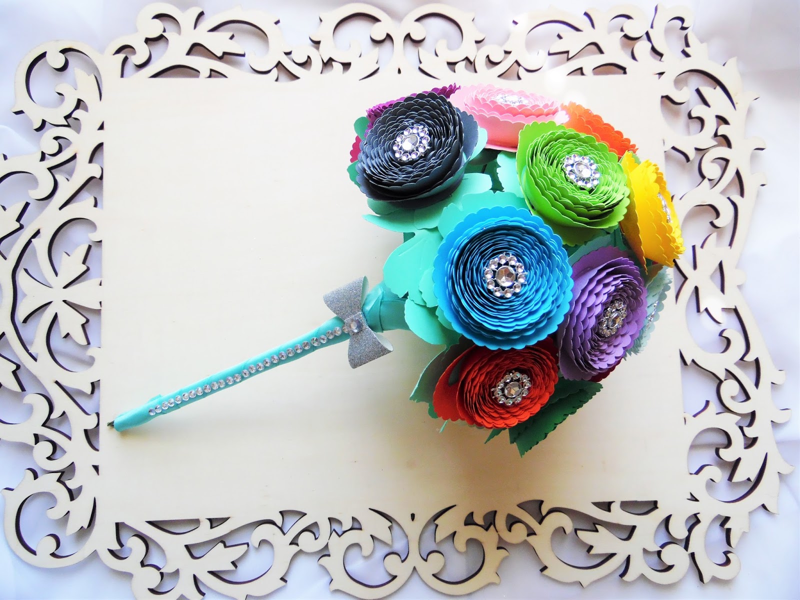 Rainbow Rolled Rosette Paper Flower Bouquet DIY Paper flower Bouquet