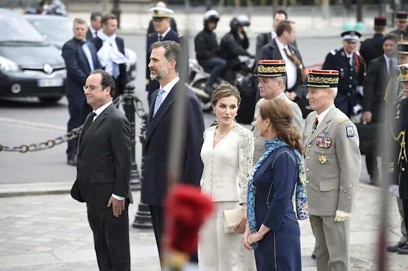 Segolene Royal, French Minister of Ecology, Sustainable Development and Energy with Queen Letizia of Spain arrives prior to a meeting at the Elysee Palace