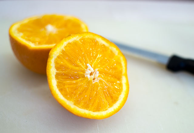 cut your orange into half at the two-thirds mark from the base