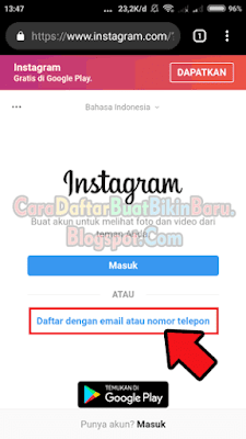 cara daftar instagram di web