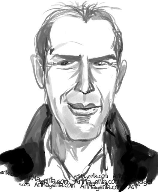 Kevin Costner Kevin Costner caricature cartoon. Portrait drawing by caricaturist Artmagenta