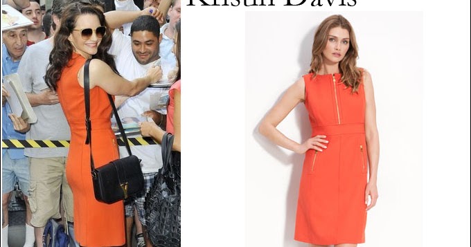 WHAT SHE WORE: Kristin Davis in Orange Zip Detailed Tory Burch Sleeveles  Dress ~ I want her style - What celebrities wore and where to buy it.  Celebrity Style