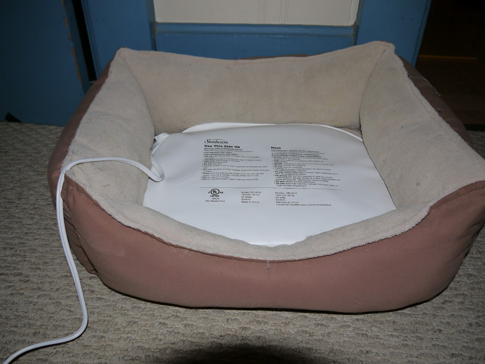 sunbeam heated pet bed insert