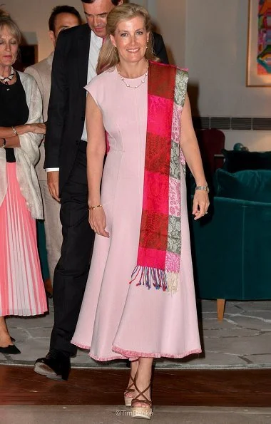 The Countess visited the United Services Institution of India in New Delhi. Sophie Habsburg clutch, Max Mara cady midi dress