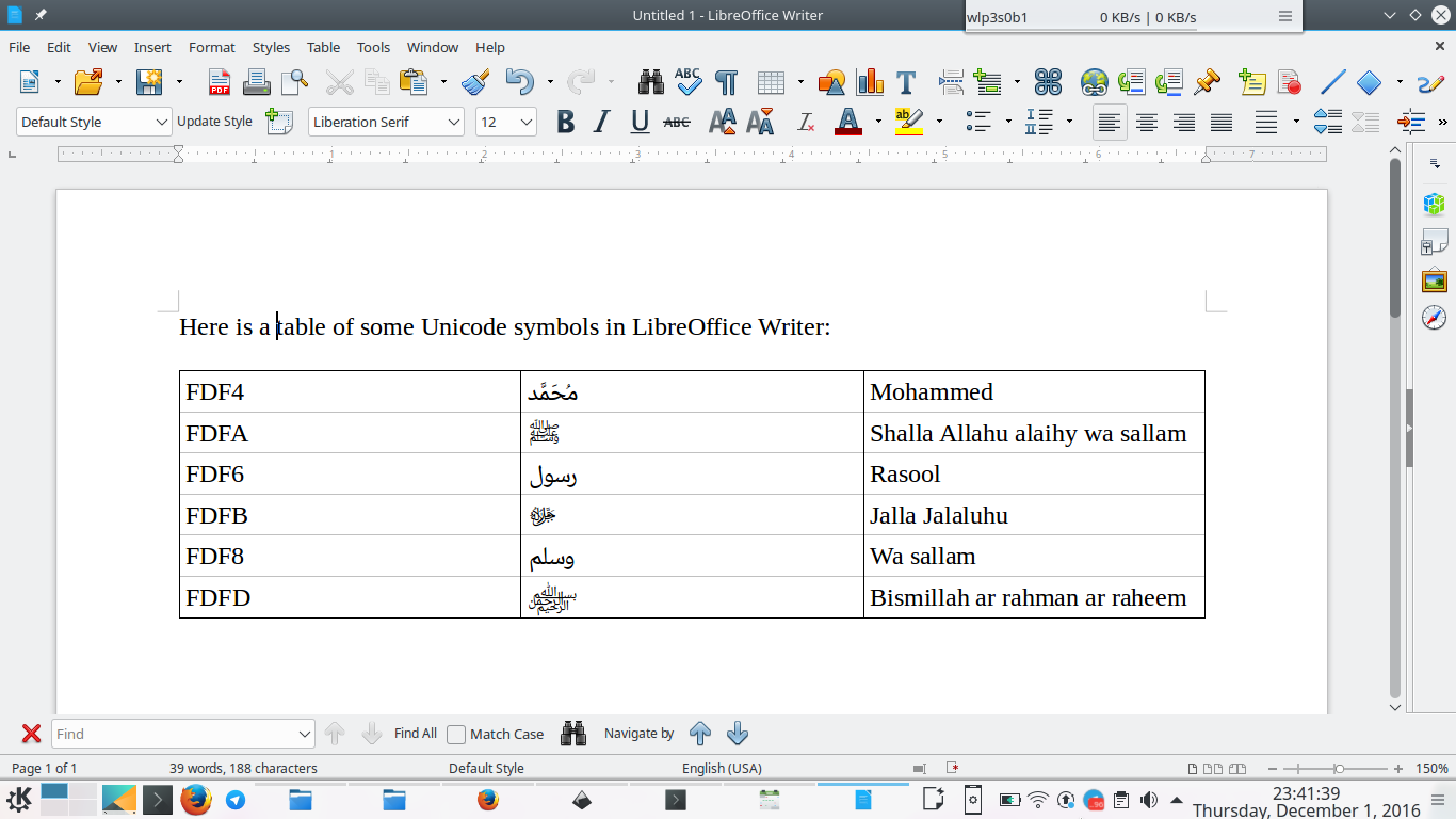 Writing Arabic-Islamic Symbols in LibreOffice Writer (Unicode)