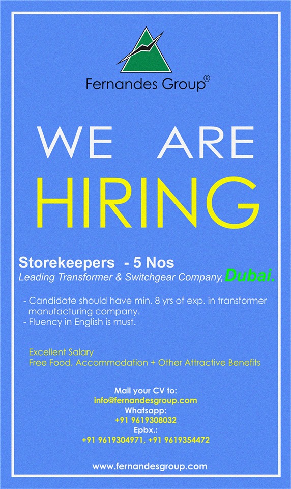 Storekeepers Hiring for Transformer & Switchgear Company Dubai Storekeepers Hiring for Transformer & Switchgear Company Dubai