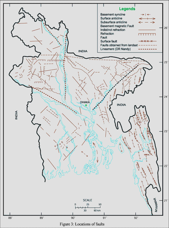 Locations of Faults Map Bangladesh