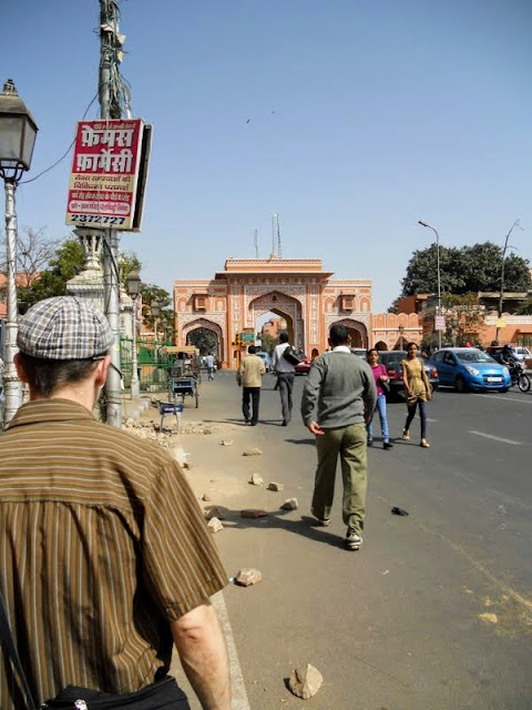 Walking toward the Jaipur city gates