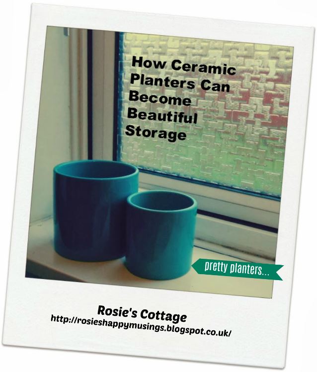 Rosie's Cottage Organizing ceramic planters as bathroom storage