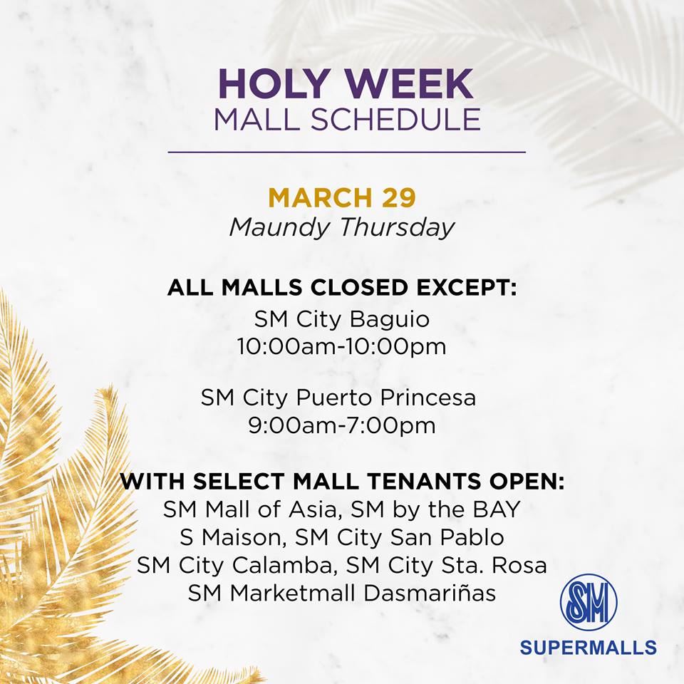 FULL LIST SM, other malls schedule for Holy Week 2018 announced The
