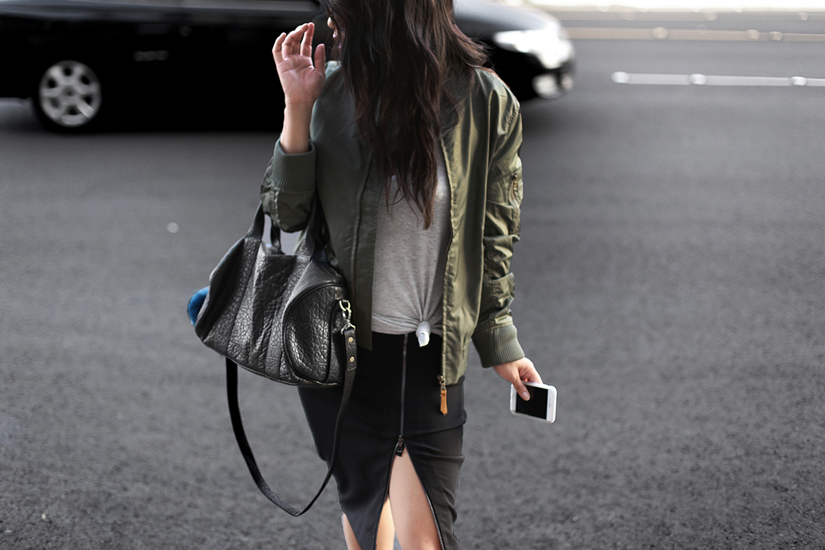 bomber jacket and skirt