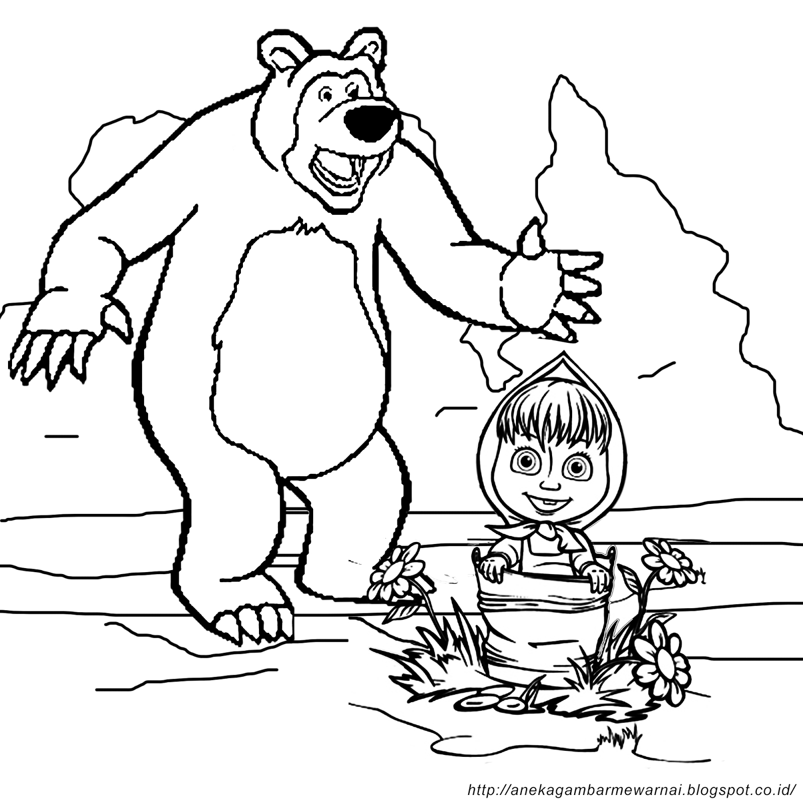 Gambar Mewarnai Masha And The Bear Untuk Anak PAUD Dan TK