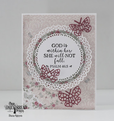 Our Daily Bread Designs Stamp Set: God Verses 2, Custom Dies: Fancy Circles, Bitty Butterflies, Double Stitched Circles, Paper Collection: Romantic Roses