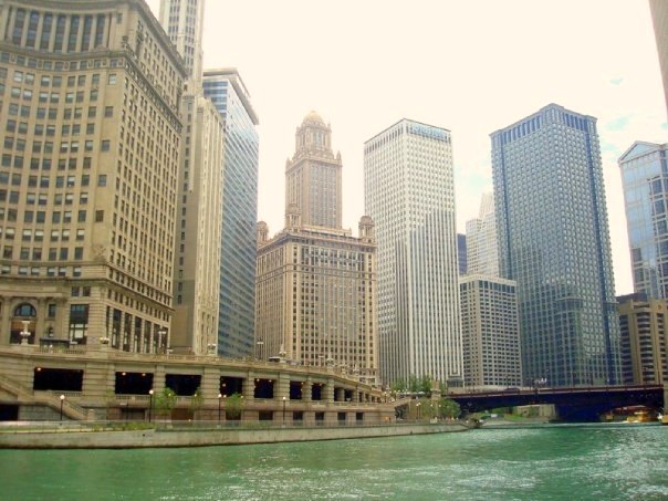 Downtown Chicago river and buildings by Hello Lovely Studio