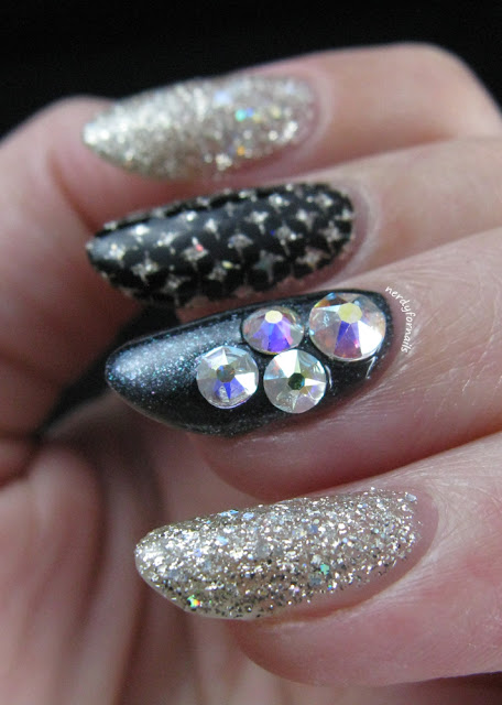 Birthday Nails with Swarovski Crystals, Zoya Cosmo and Stamping