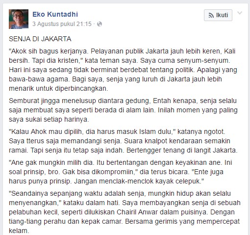 Akok Sih Bagus Kerjanya! Sayang Dia Kristen! Kalau Ahok Mau Dipilih! Dia Harus Masuk Islam Dulu! Akok Sih Bagus Kerjanya! Sayang Dia Kristen! Kalau Ahok Mau Dipilih! Dia Harus Masuk Islam Dulu!